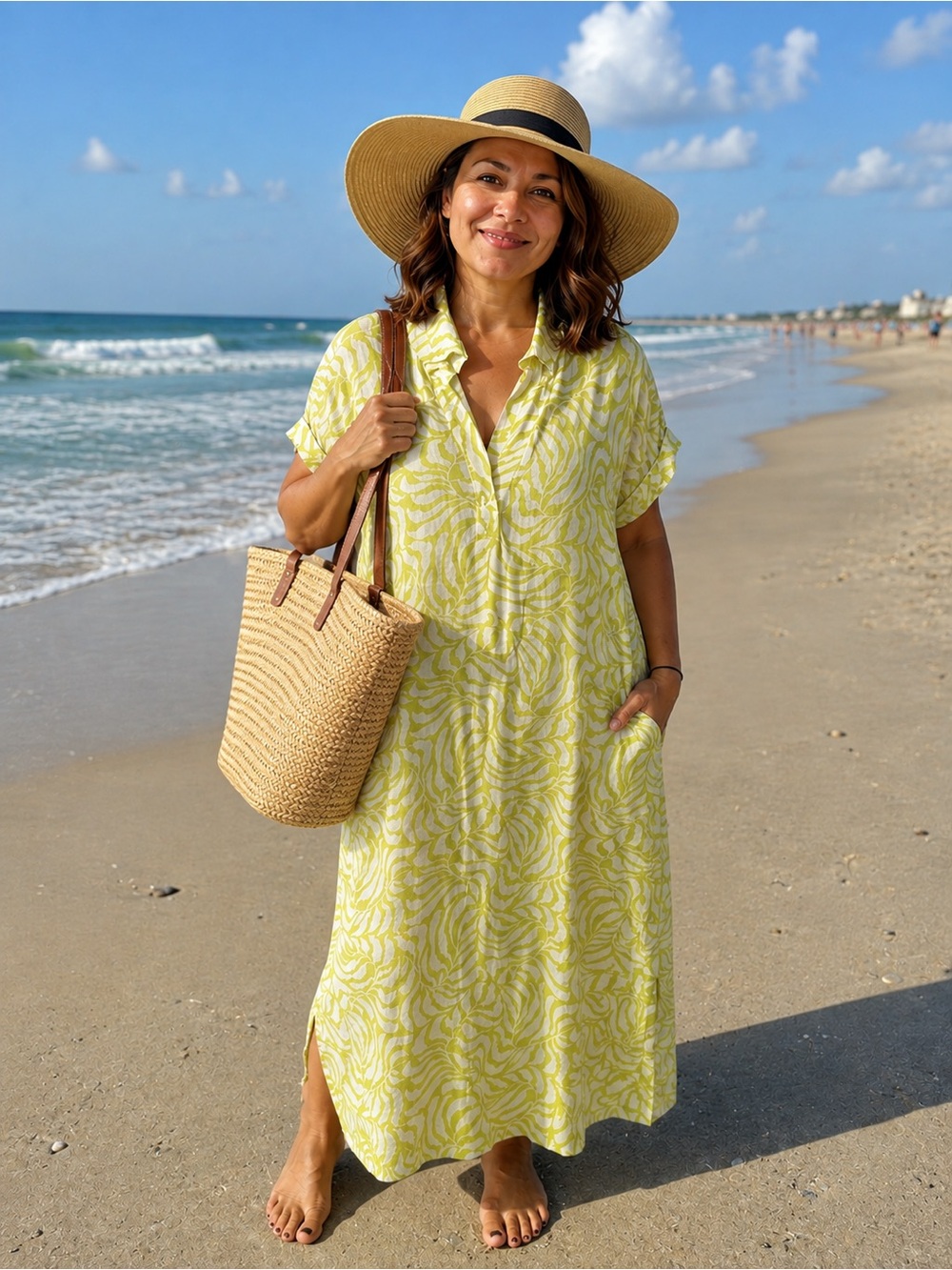 Tahari Lime & White Swirl Swim Coverup